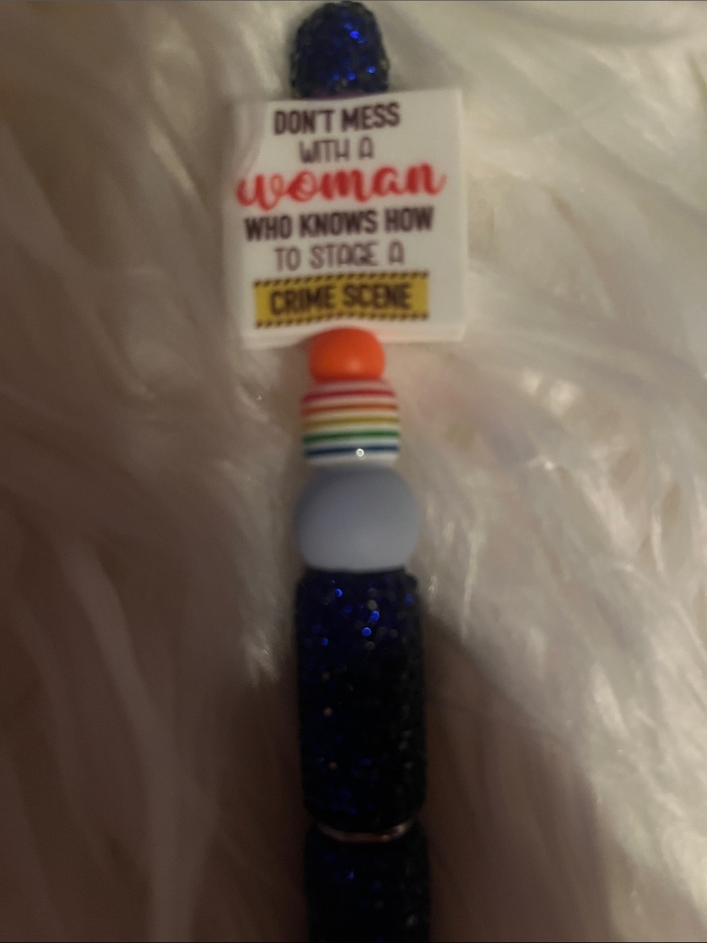 Glitter Blue ink penwith Rainbow Accent and Inspirational Tag